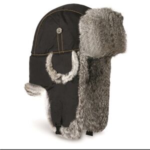 Mad Bomber Black & Grey Faux Fur & Nylon Trapper Hat Size Medium